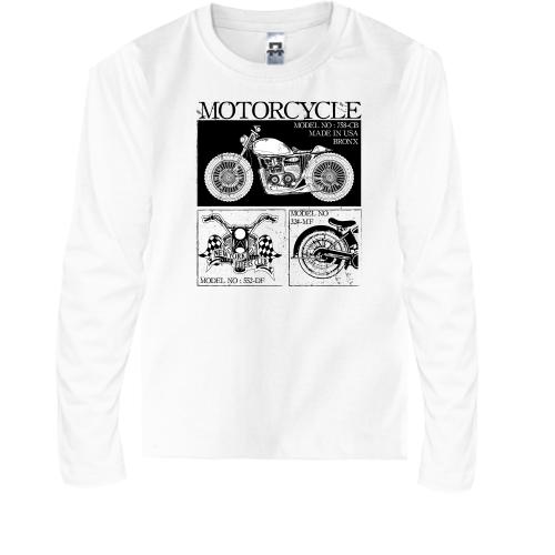 Детская футболка с длинным рукавом Motorcycle Black and White