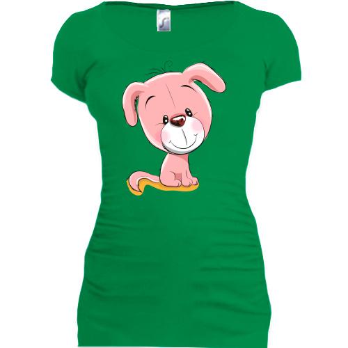 Подовжена футболка з рожевою собакою