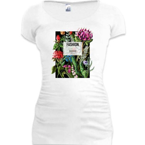 Подовжена футболка Flowers Fashion
