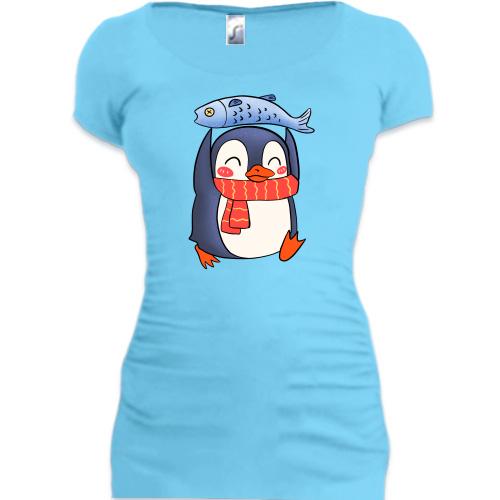 Подовжена футболка з пінгвіном і рибкою