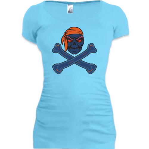 Подовжена футболка з синім скелетом в помаранчевій бандані
