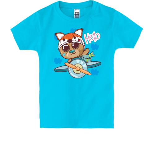 Детская футболка с котом в самолете