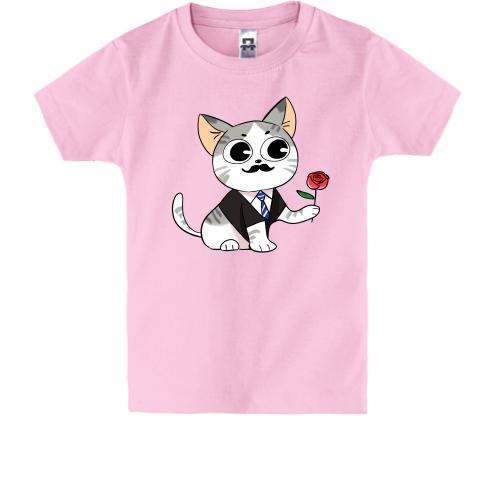 Детская футболка с романтичным котом
