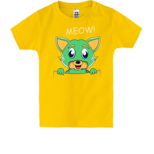 Детская футболка с зеленым котом
