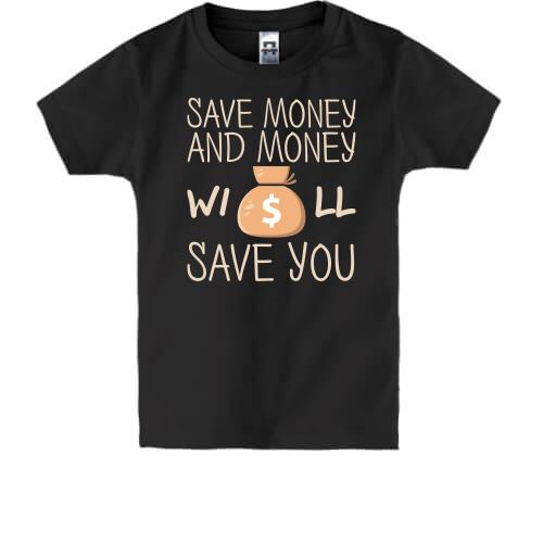 Детская футболка с надписью Save money
