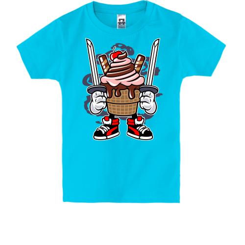 Детская футболка с кексом и мечами