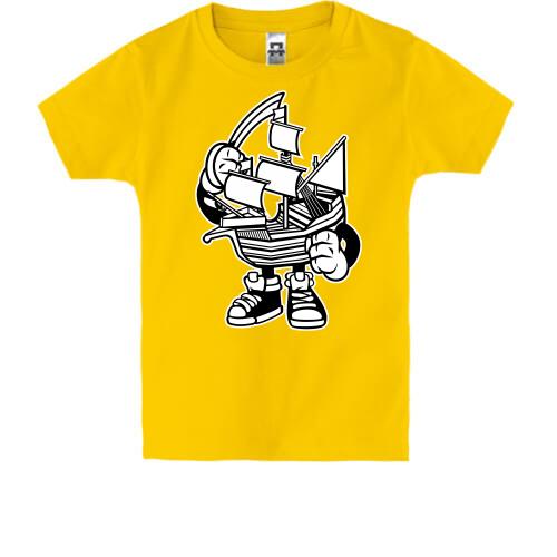 Детская футболка с корабликом человечком