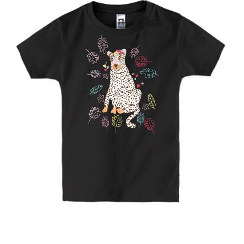 Детская футболка с белым леопардом