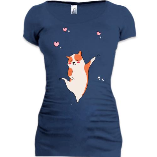 Подовжена футболка Cat with hearts