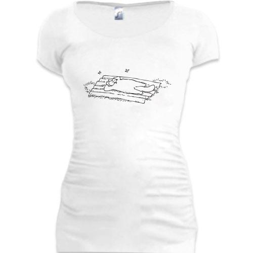 Женская удлиненная футболка Кот Саймона на подстилке