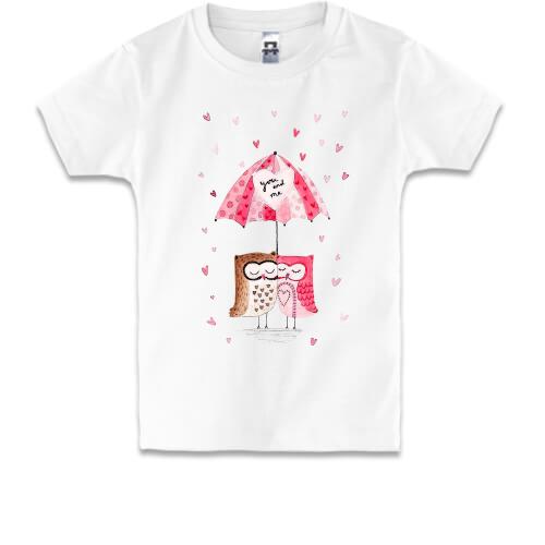 Детская футболка Влюбленные совы под зонтиком