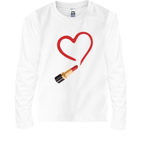 Детская футболка с длинным рукавом Помада и красное сердце