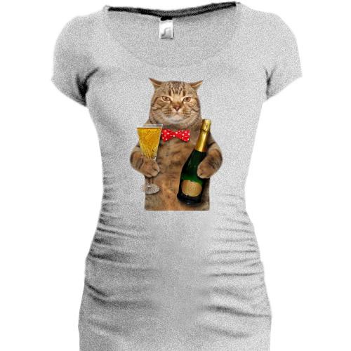 Подовжена футболка Кіт з шампанським