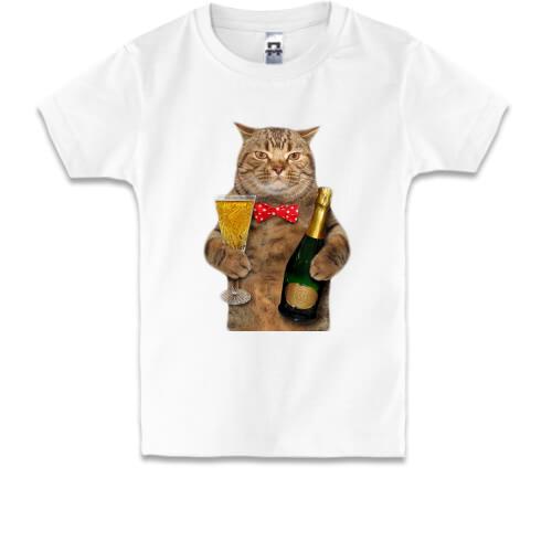 Детская футболка Кот с шампанским