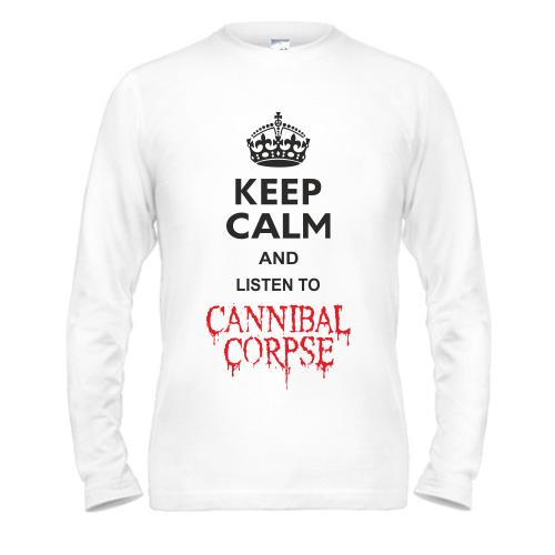 Чоловічий лонгслів Keep Calp and listen to Cannibal Corpse
