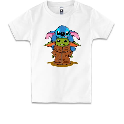 Детская футболка Stitch and Baby Yoda