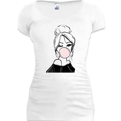 Подовжена футболка Girl with babble gum art