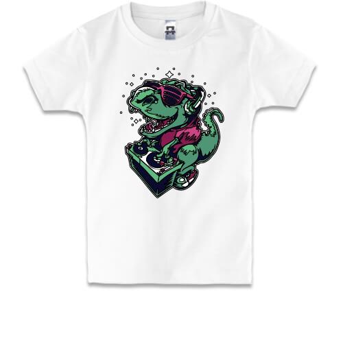 Детская футболка Динозавр-диджей