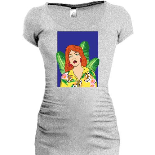 Подовжена футболка Redhead girl with leaves