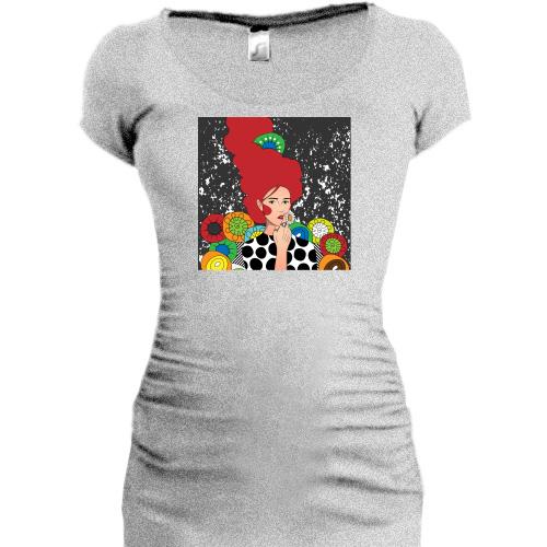 Подовжена футболка Redhead girl with flowers