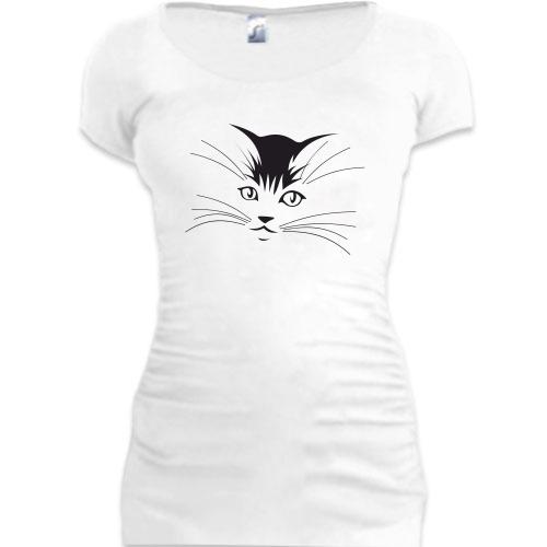 Женская удлиненная футболка с кошкой