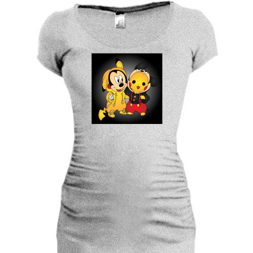 Подовжена футболка Mickey mouse and pikachu