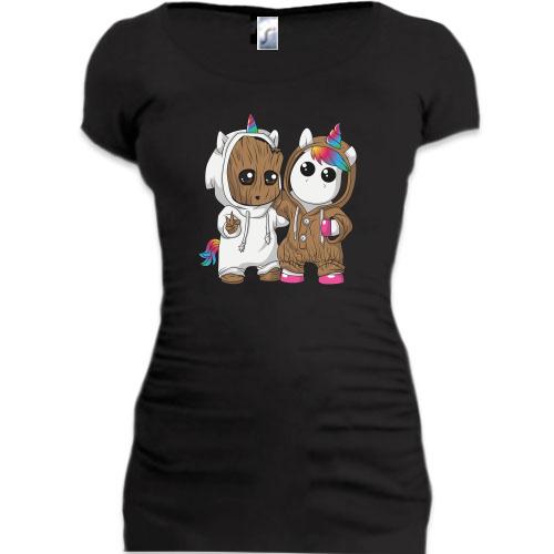 Подовжена футболка Baby groot and unicorn