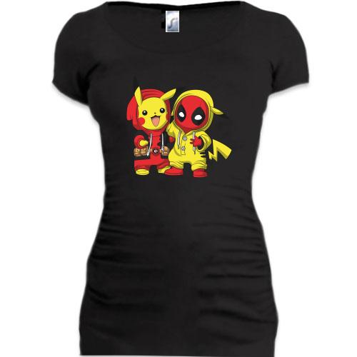Подовжена футболка Pikachu and Deadpool
