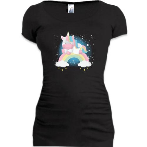Подовжена футболка Baby unicorn on a rainbow