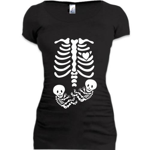 Женская удлиненная футболка Скелетики близнецы