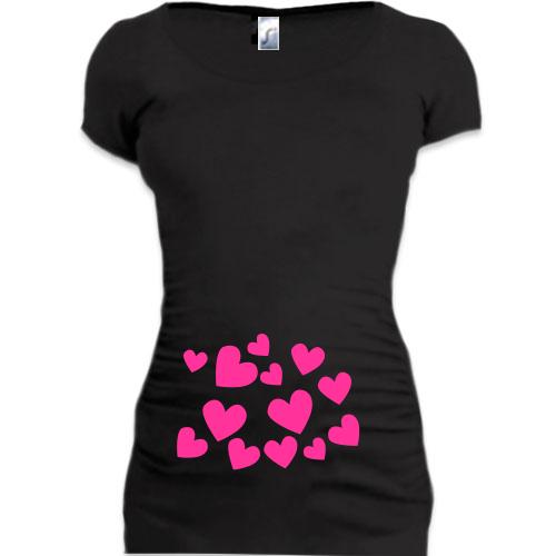 Женская удлиненная футболка Сердца