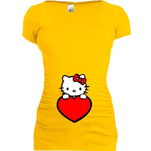 Женская удлиненная футболка Kitty с сердцем