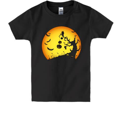Детская футболка с деревом и страшными персонажами Helloween