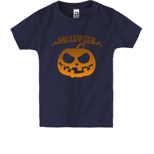 Детская футболка с надписью Halloween и злой тыквой