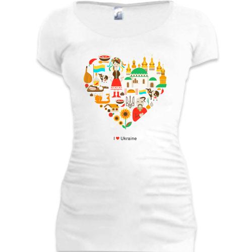 Подовжена футболка I love Ukraine (арт серце)
