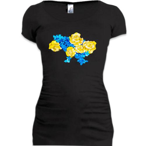 Подовжена футболка Мапа України з акварельних квітів