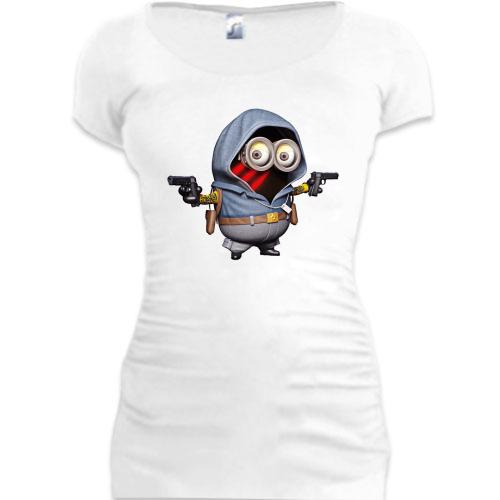 Женская удлиненная футболка Миньон - гангстер