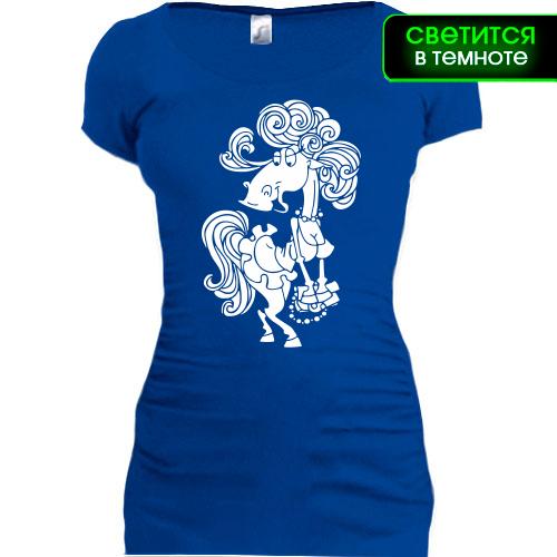 Женская удлиненная футболка Гламурная лошадка