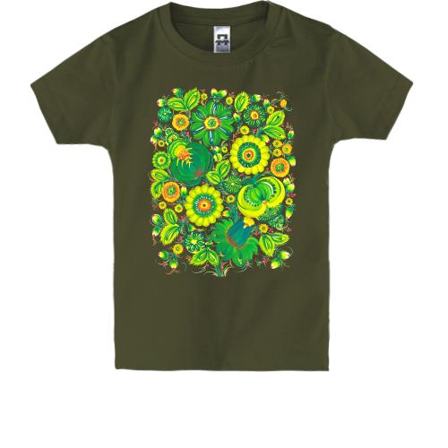 Детская футболка с зелеными цветами (писанка)