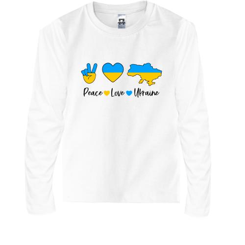 Детская футболка с длинным рукавом Peace Love Ukraine