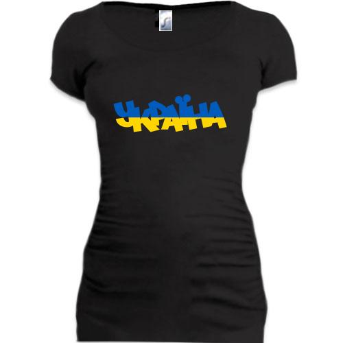 Подовжена футболка з жовто-синім написом Україна