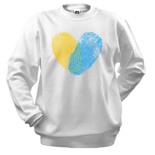 Свитшот желто-синими отпечатками в виде сердца