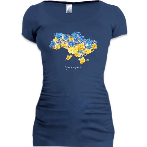 Подовжена футболка Україна єдина (мапа з квітів)