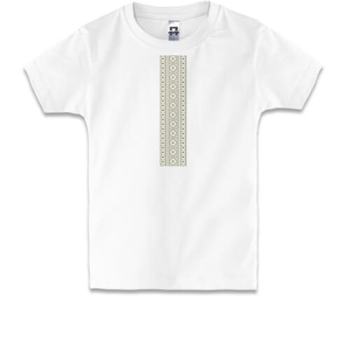 Детская футболка с принтом Вышиванка-хаки