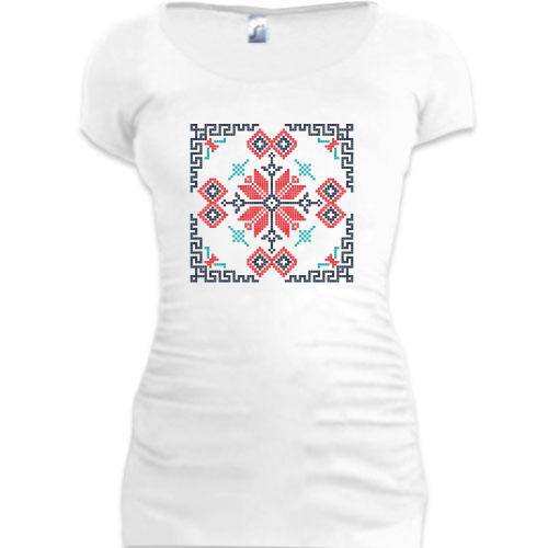 Подовжена футболка зі стилізованим орнаментом Вишиванка
