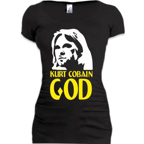 Женская удлиненная футболка Kurt Cobain is god