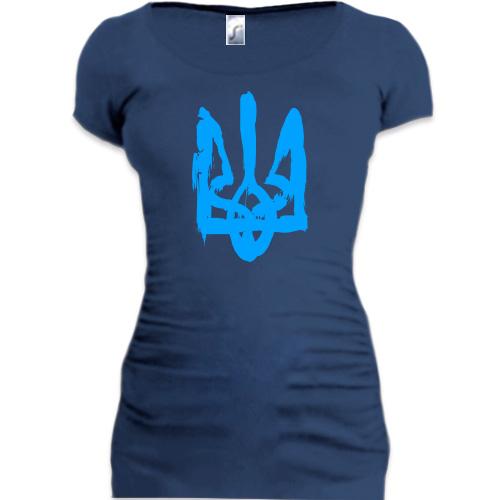 Подовжена футболка з гербом України (Стилізований під фарбу)