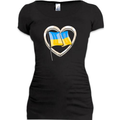 Подовжена футболка Прапор України у стилізованому серці