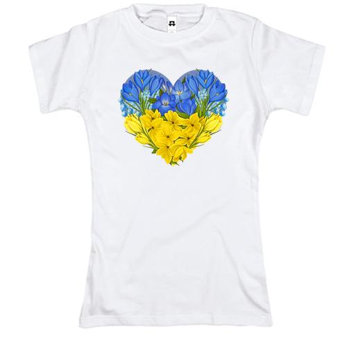 Футболка Серце із жовто-блакитних квітів