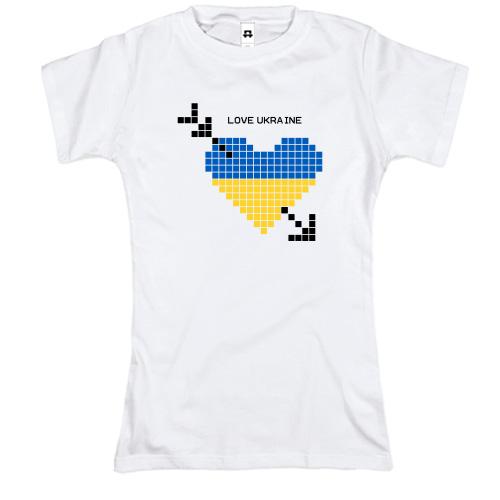 Футболка Love Ukraine (жовто-синє піксельне серце)